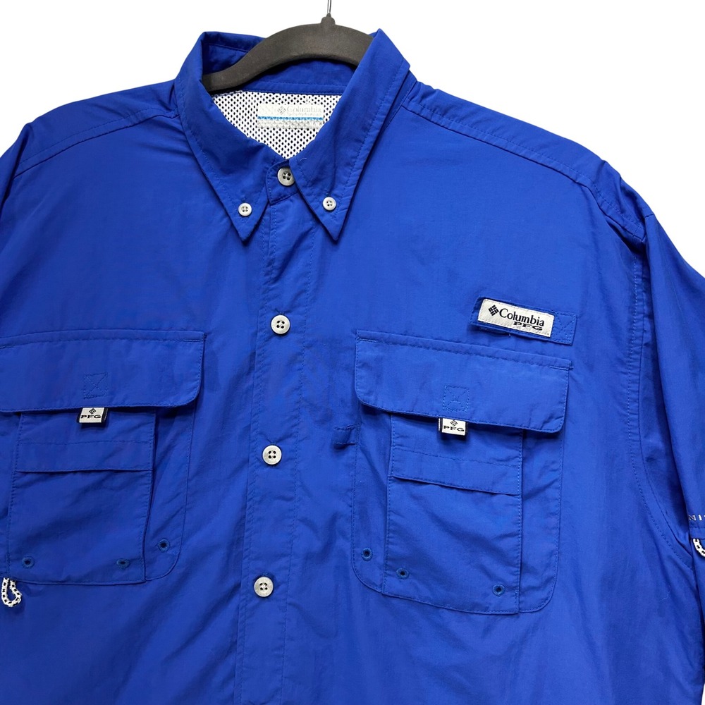 Columbia Fishing Shirt PFG Bahama II Mens Medium Blue Tactel Gorpcore Outdoor